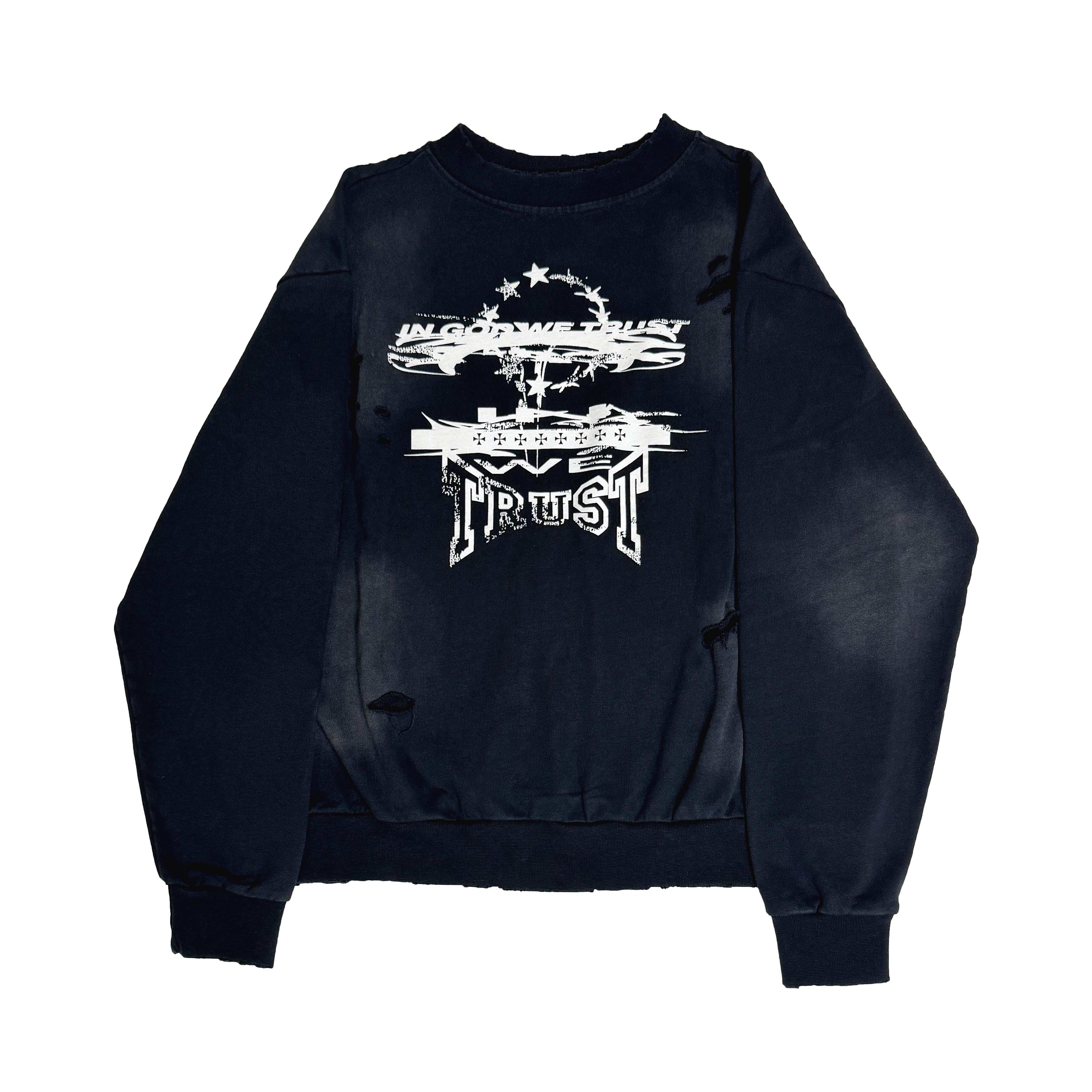 In God We Trust Distressed Sweater